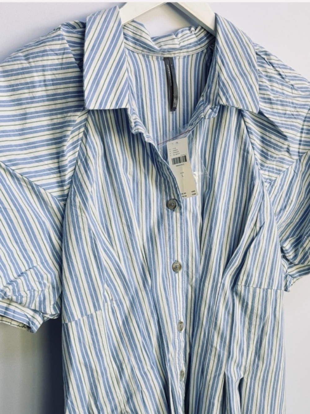 NWT Anthropologie Puff-Sleeve Striped Mini Shirt Dress - Picture 9 of 11